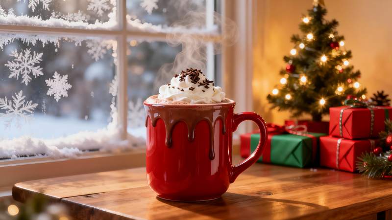 圣诞热饮与节日装饰图片