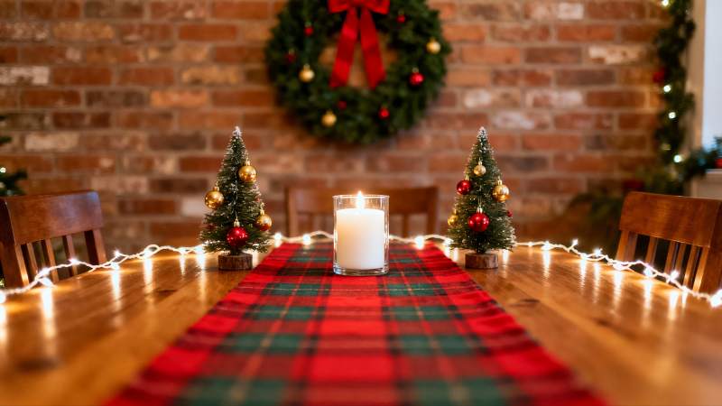 圣诞餐桌布置温馨节日氛围图片