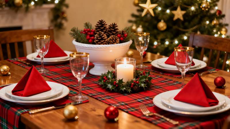 圣诞餐桌布置温馨节日氛围图片