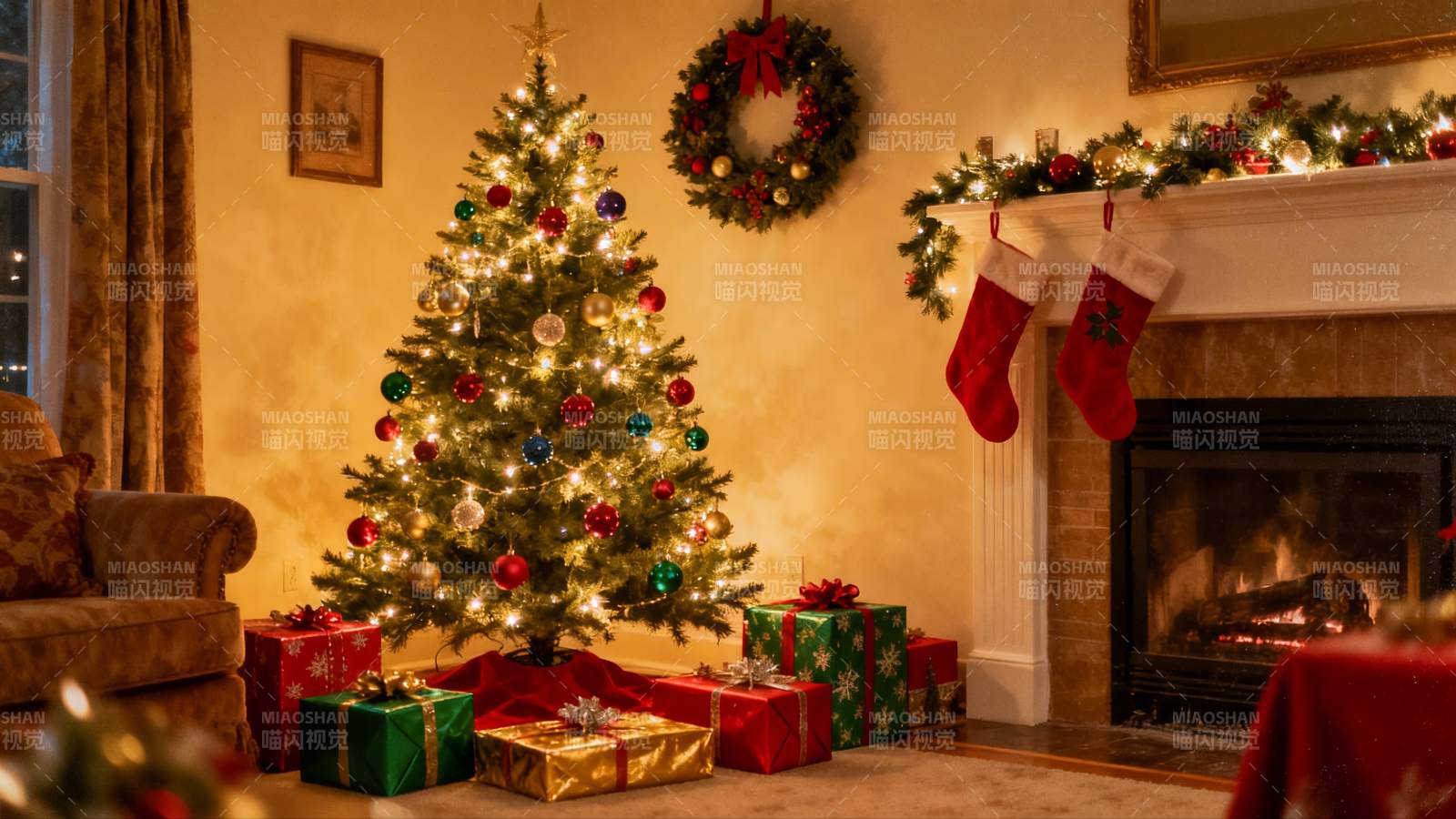 温馨圣诞夜客厅装饰图片