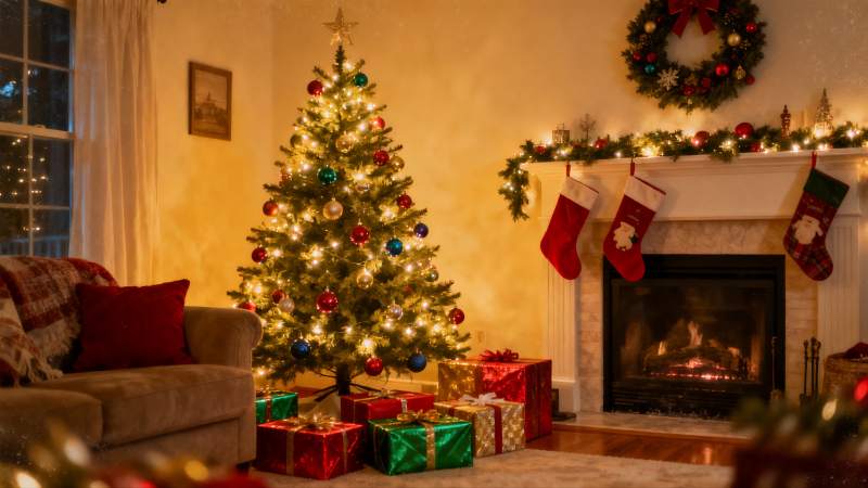 温馨圣诞夜客厅场景图片