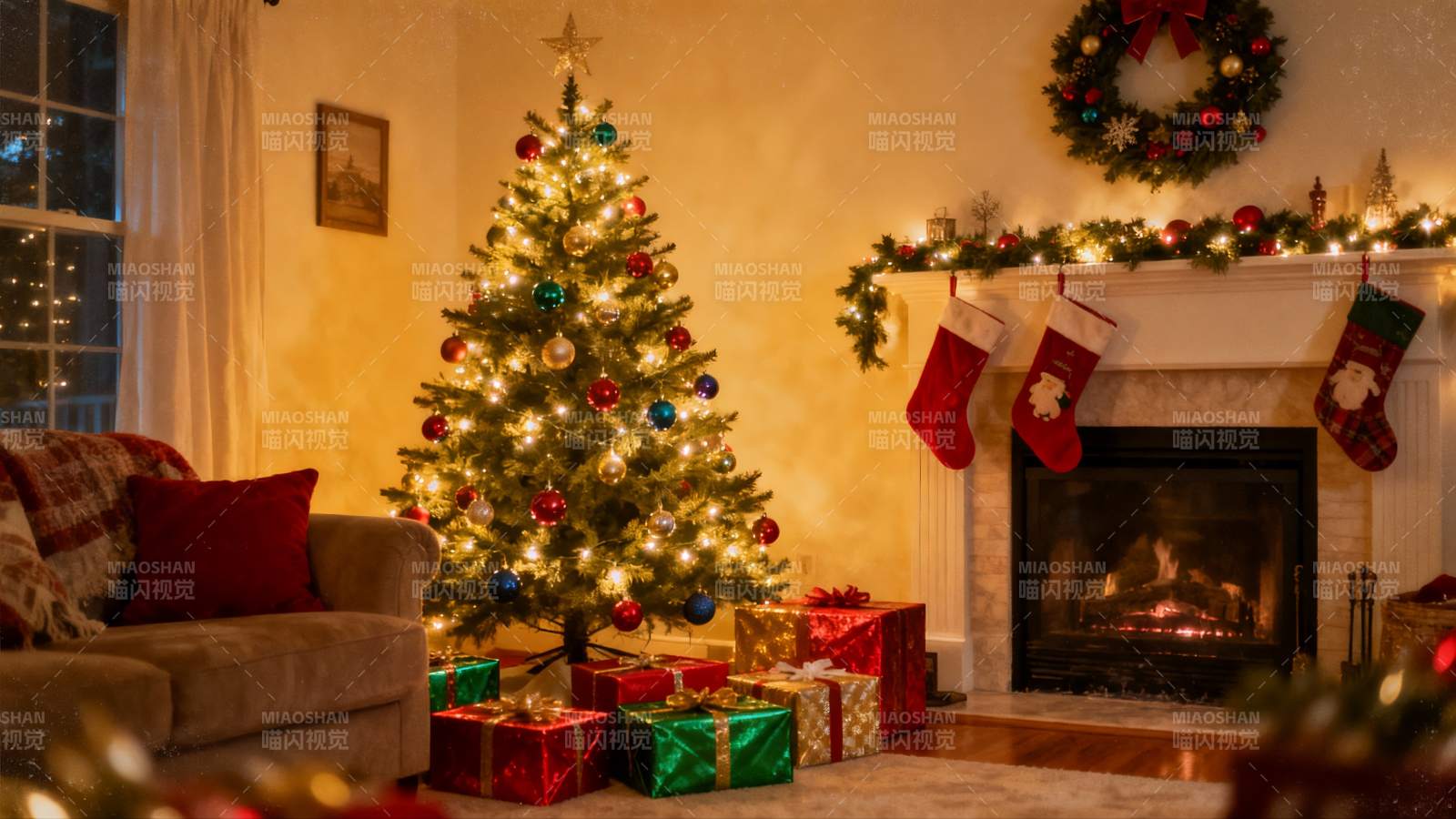 温馨圣诞夜客厅场景图片