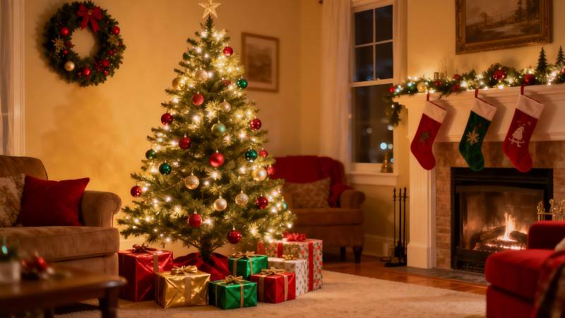 温馨圣诞夜客厅装饰图片