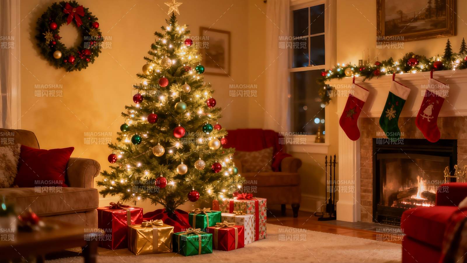 温馨圣诞夜客厅装饰图片