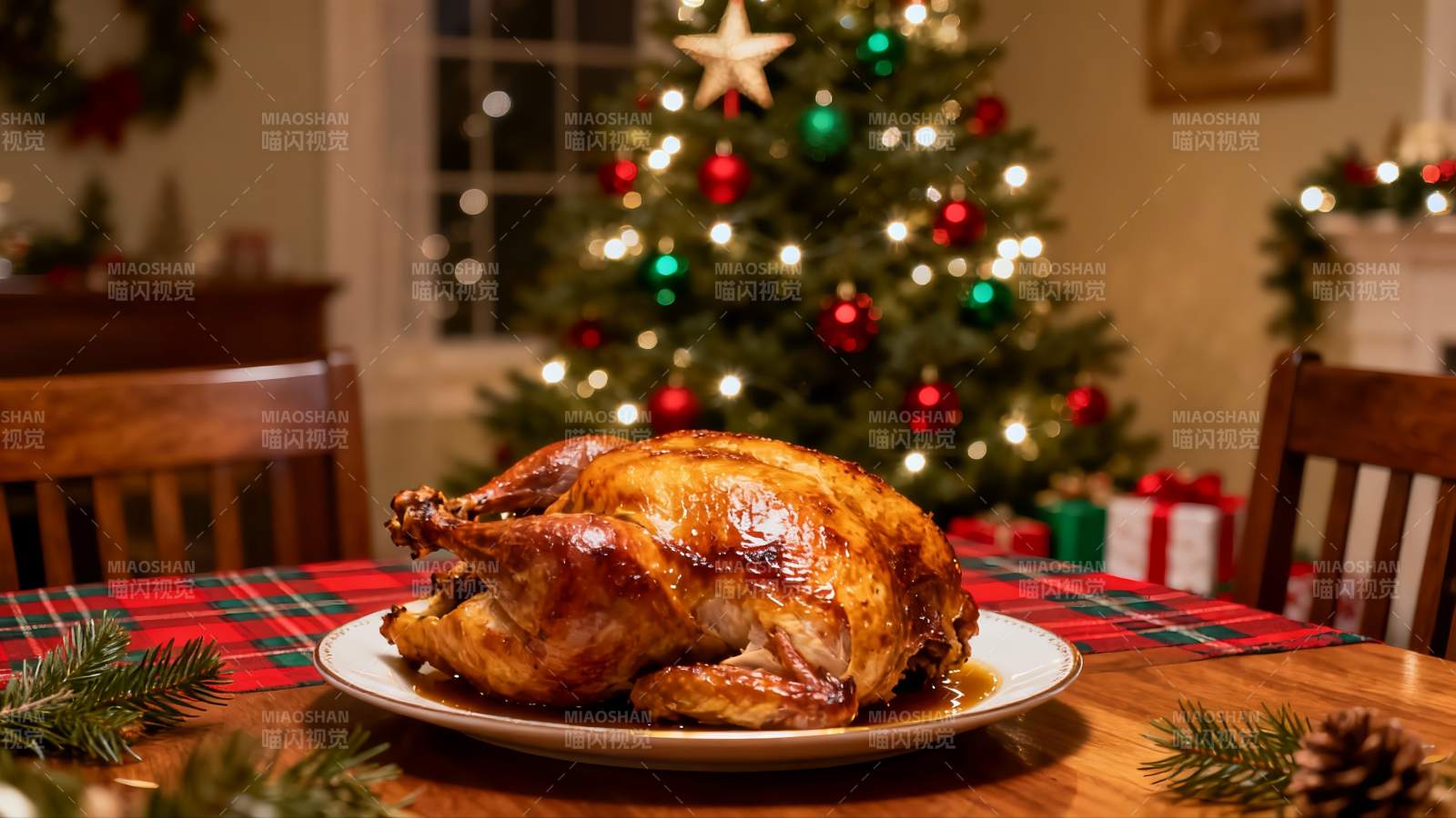 圣诞餐桌烤火鸡图片