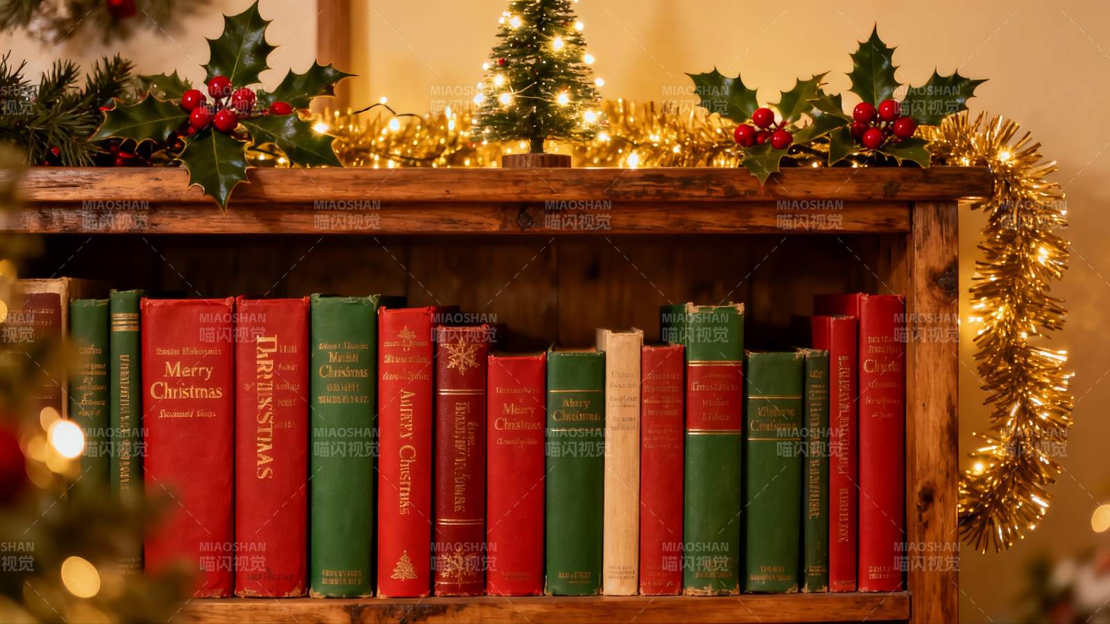 圣诞书架装饰温馨节日氛围图片