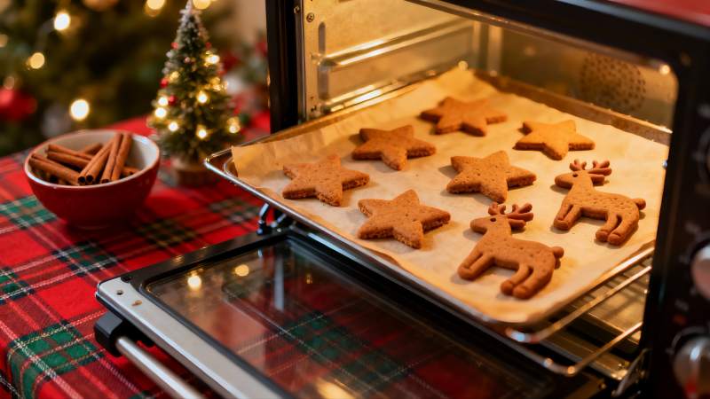 烤箱内圣诞饼干烘焙场景图片