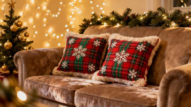 圣诞装饰沙发温馨场景图片