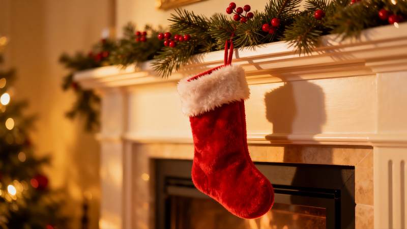 圣诞袜挂壁炉节日氛围浓厚图片