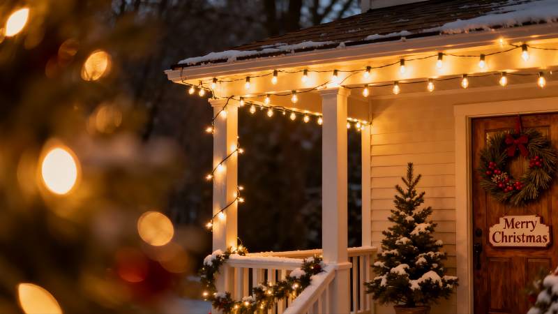 雪夜圣诞装饰房屋图片