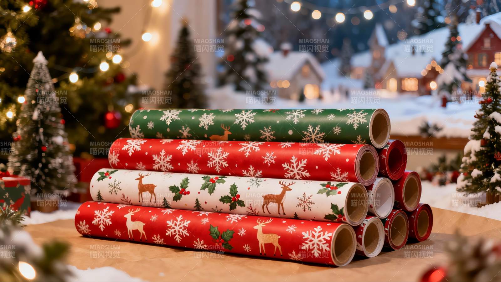 圣诞包装纸与节日装饰图片