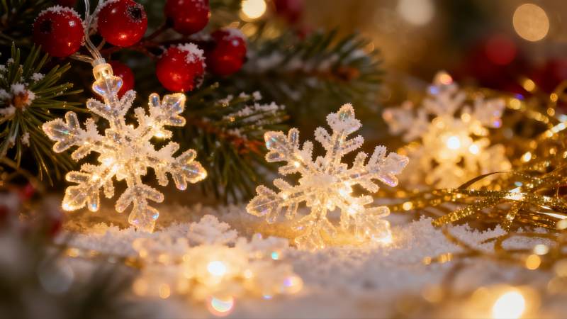 圣诞装饰雪景灯光图片