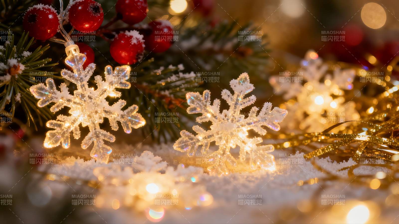 圣诞装饰雪景灯光图片