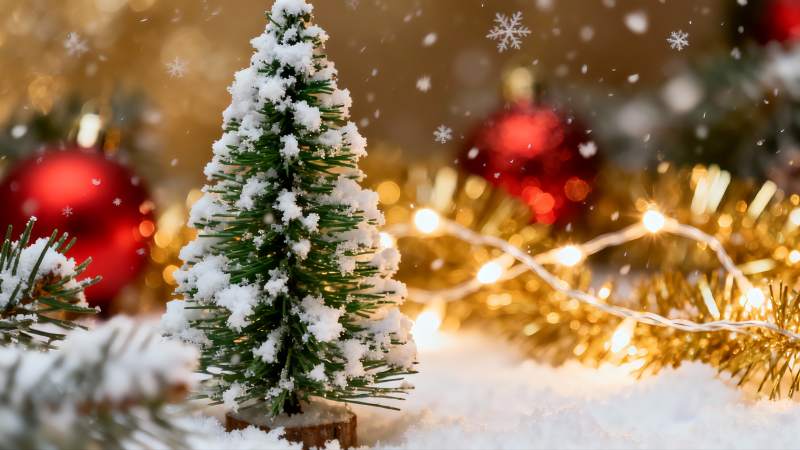 圣诞雪景装饰树图片