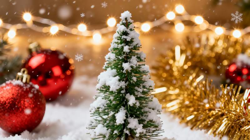 圣诞树与装饰球的节日场景图片