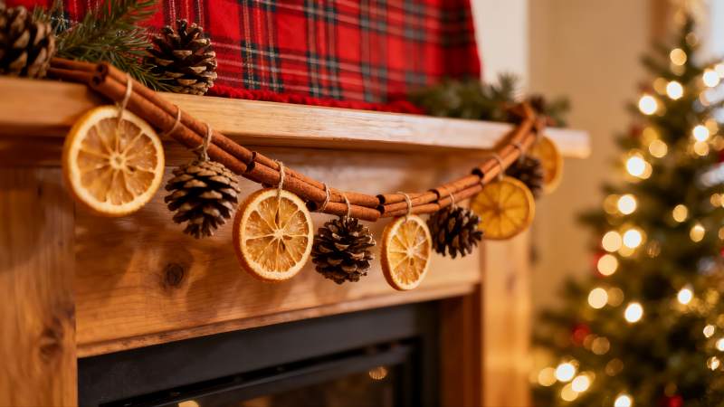 圣诞装饰挂件点缀壁炉图片