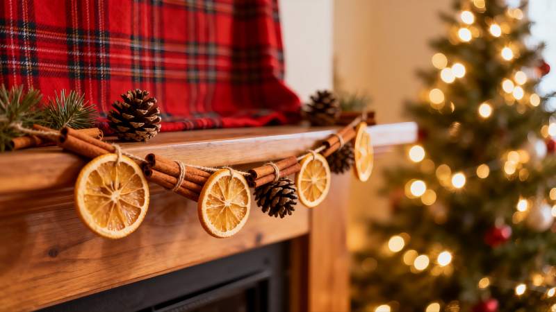 圣诞装饰挂件与壁炉图片