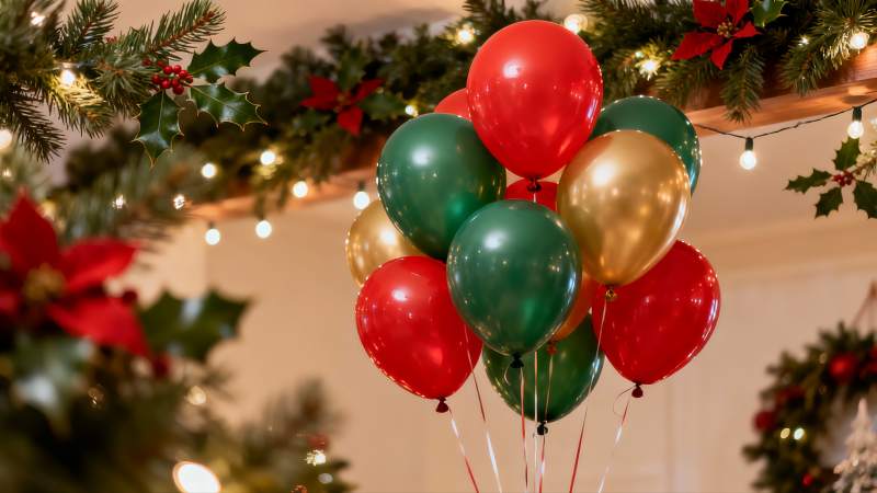 圣诞装饰气球与绿植图片