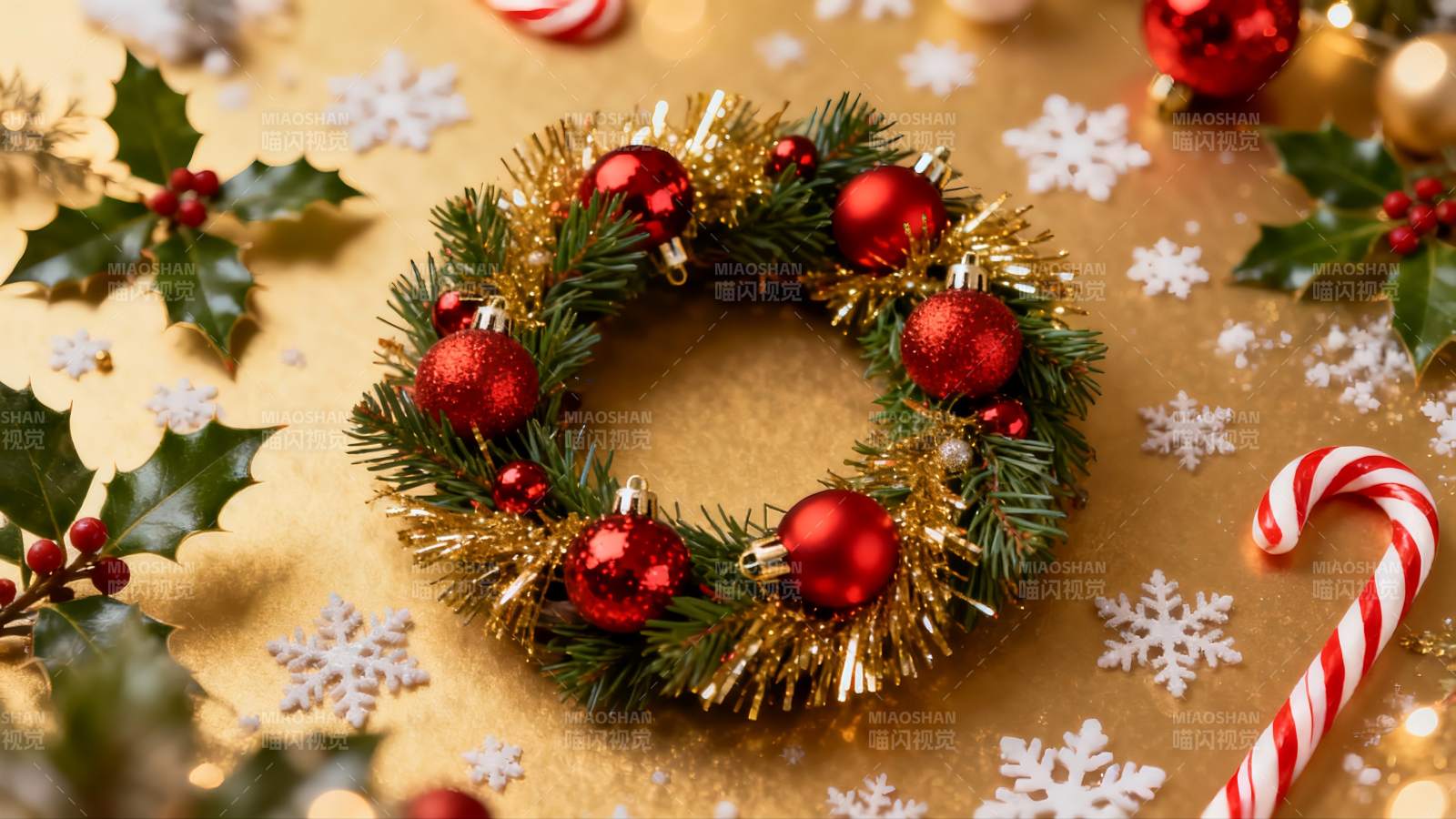 圣诞花环与糖果装饰图片