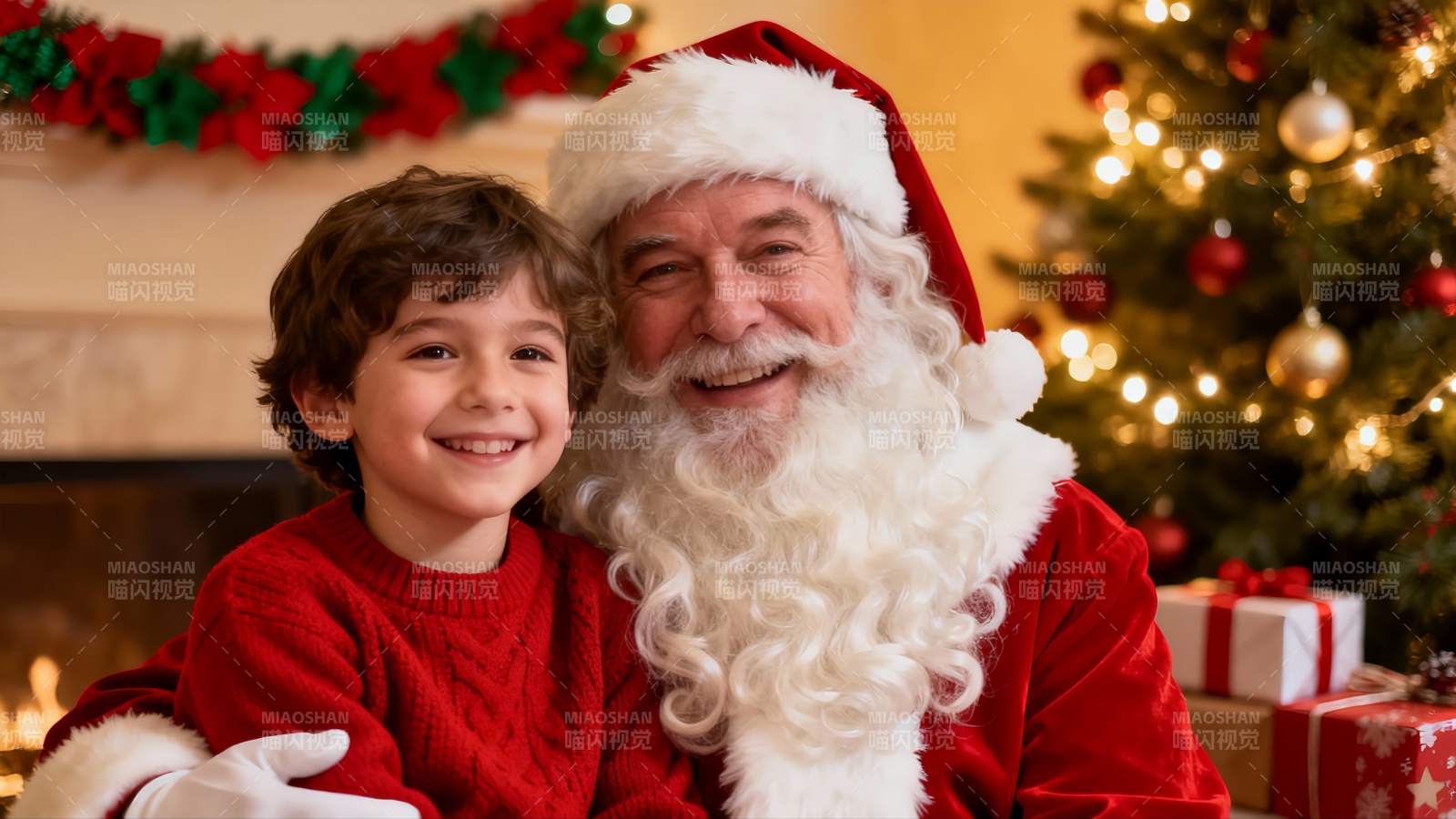圣诞老人与男孩温馨合影图片