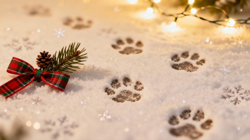 雪地爪印圣诞装饰图片