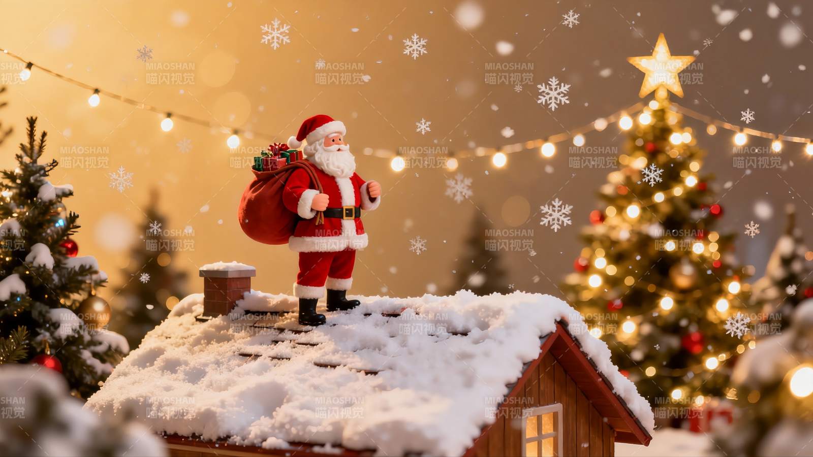 圣诞老人雪顶装饰场景图片