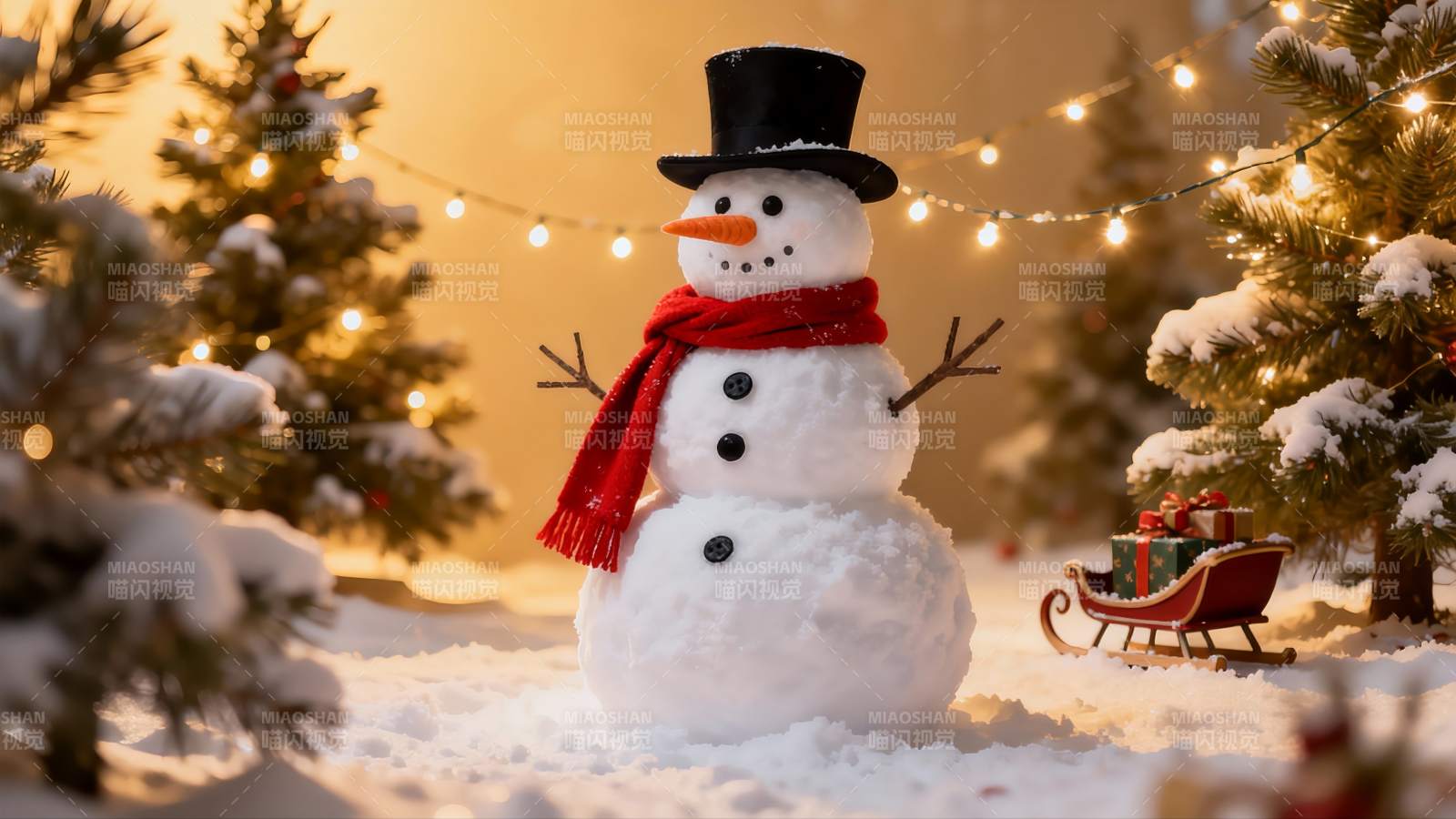 雪人圣诞夜景温馨场景图片