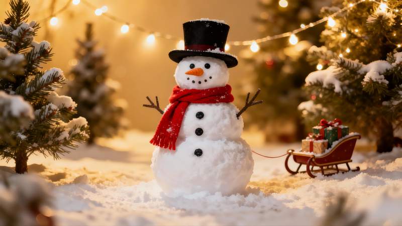 雪人圣诞夜景温馨可爱图片