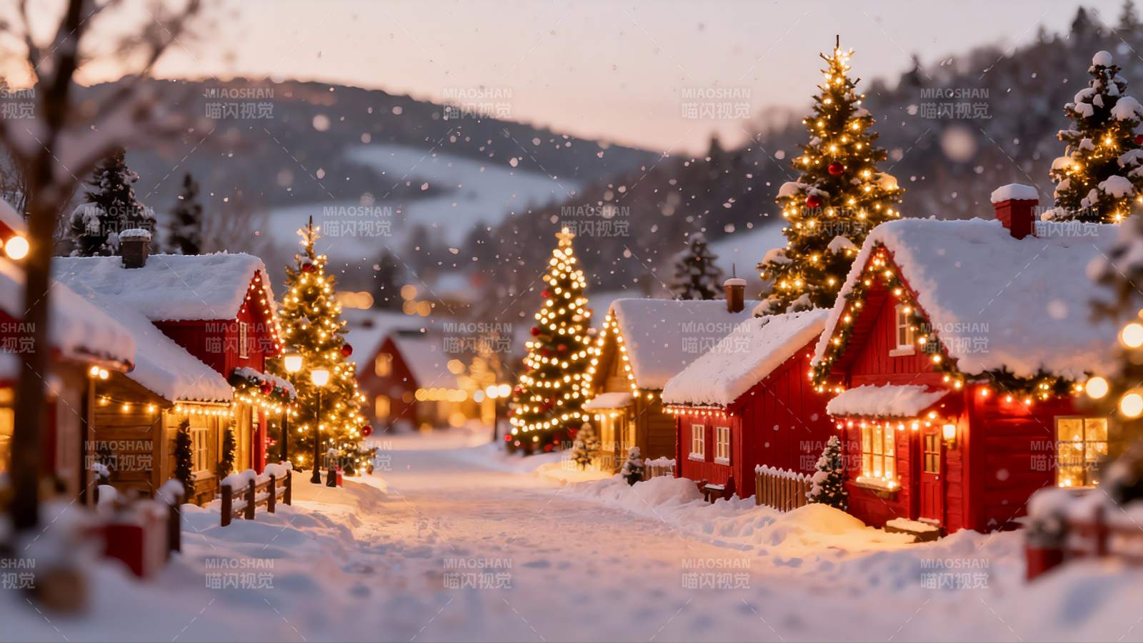 雪夜圣诞小屋街景图片
