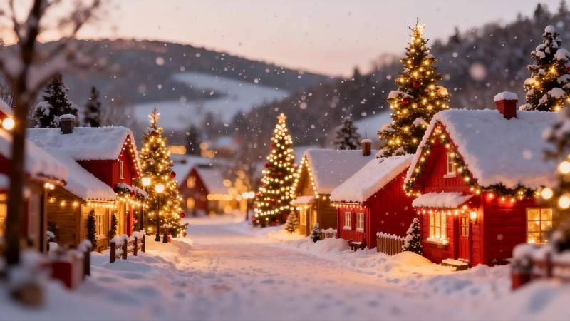 雪夜圣诞小屋街景图片