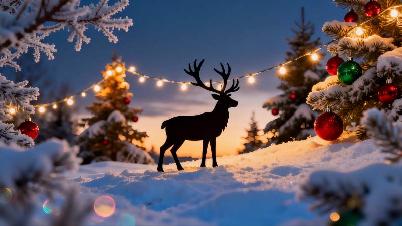 雪夜圣诞鹿影图片