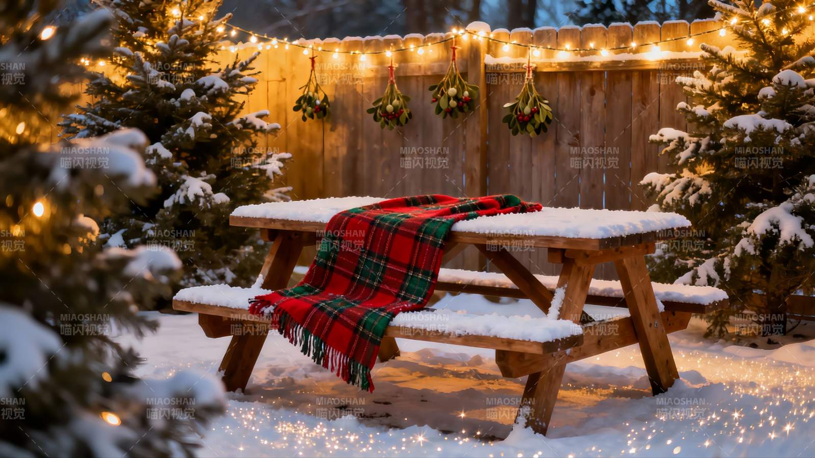 雪夜庭院圣诞氛围图片