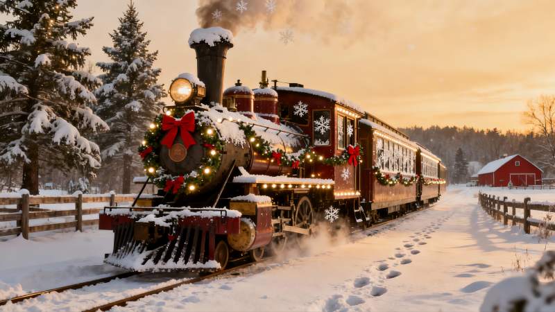 雪景火车节日装饰图片