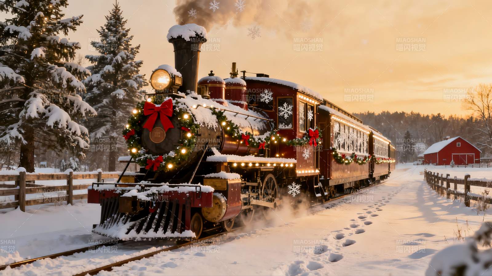 雪景火车节日装饰图片