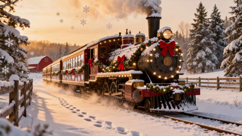 雪景火车节日装饰图片