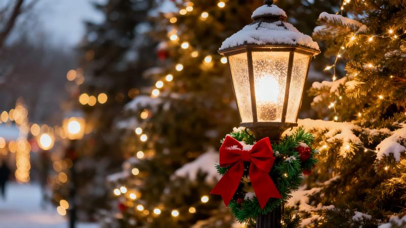 雪夜圣诞灯饰图片