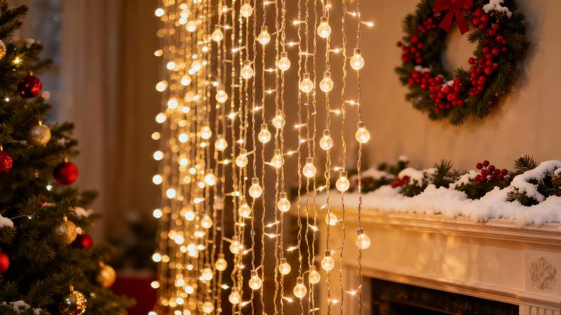 圣诞装饰灯光与花环图片