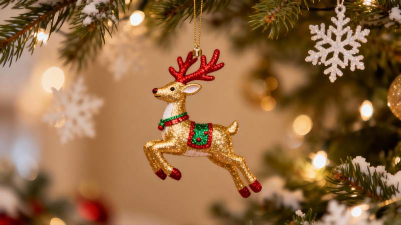 圣诞树上的金色驯鹿挂饰图片