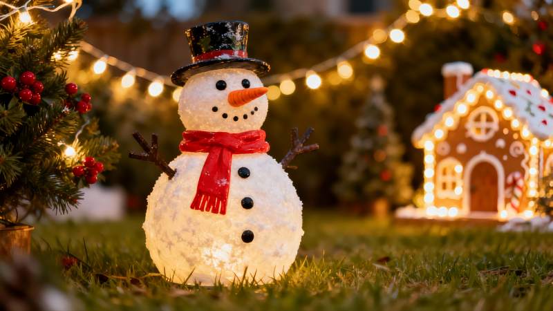 圣诞雪人装饰夜景图片