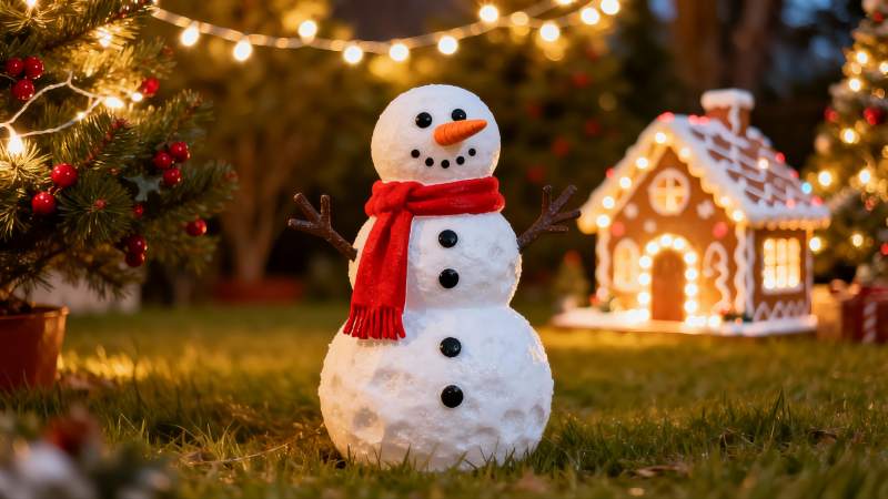 雪人圣诞夜景温馨场景图片