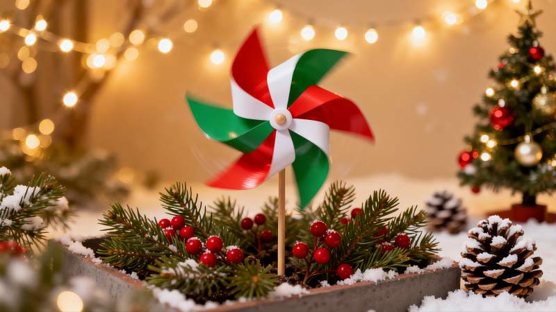 圣诞装饰风车与松枝图片