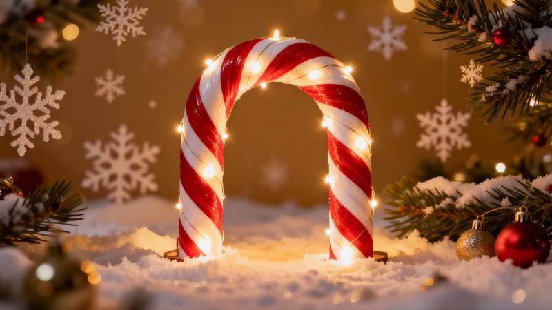 圣诞拐杖糖灯饰雪景图片