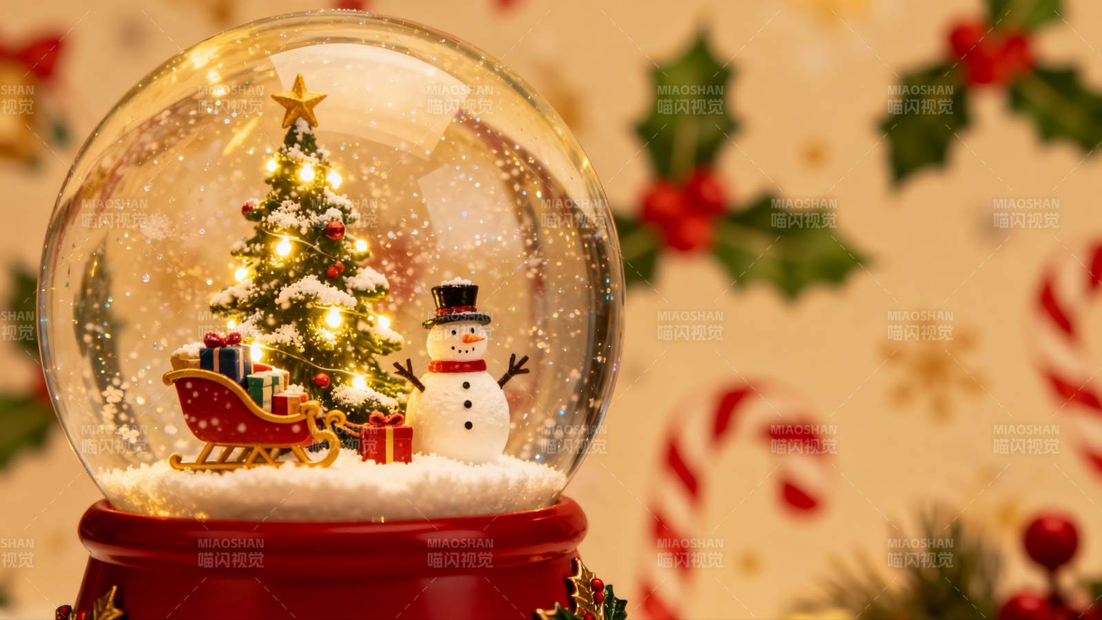 圣诞雪球内景温馨节日装饰图片
