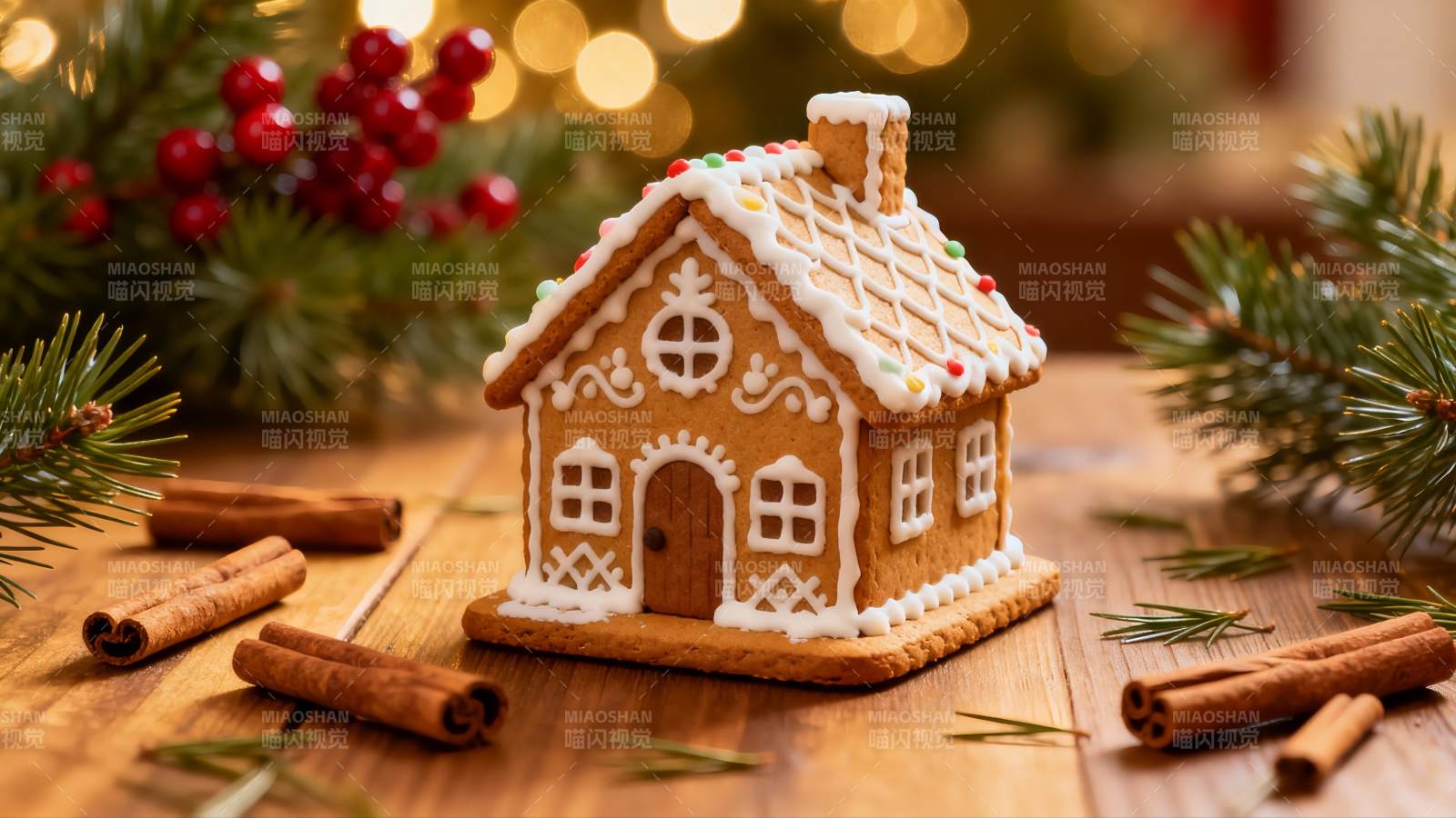 圣诞姜饼屋与香料装饰图片