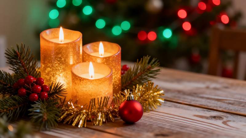 圣诞烛光装饰温馨节日氛围图片