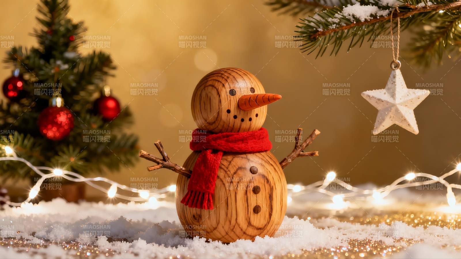 圣诞木制雪人装饰场景图片