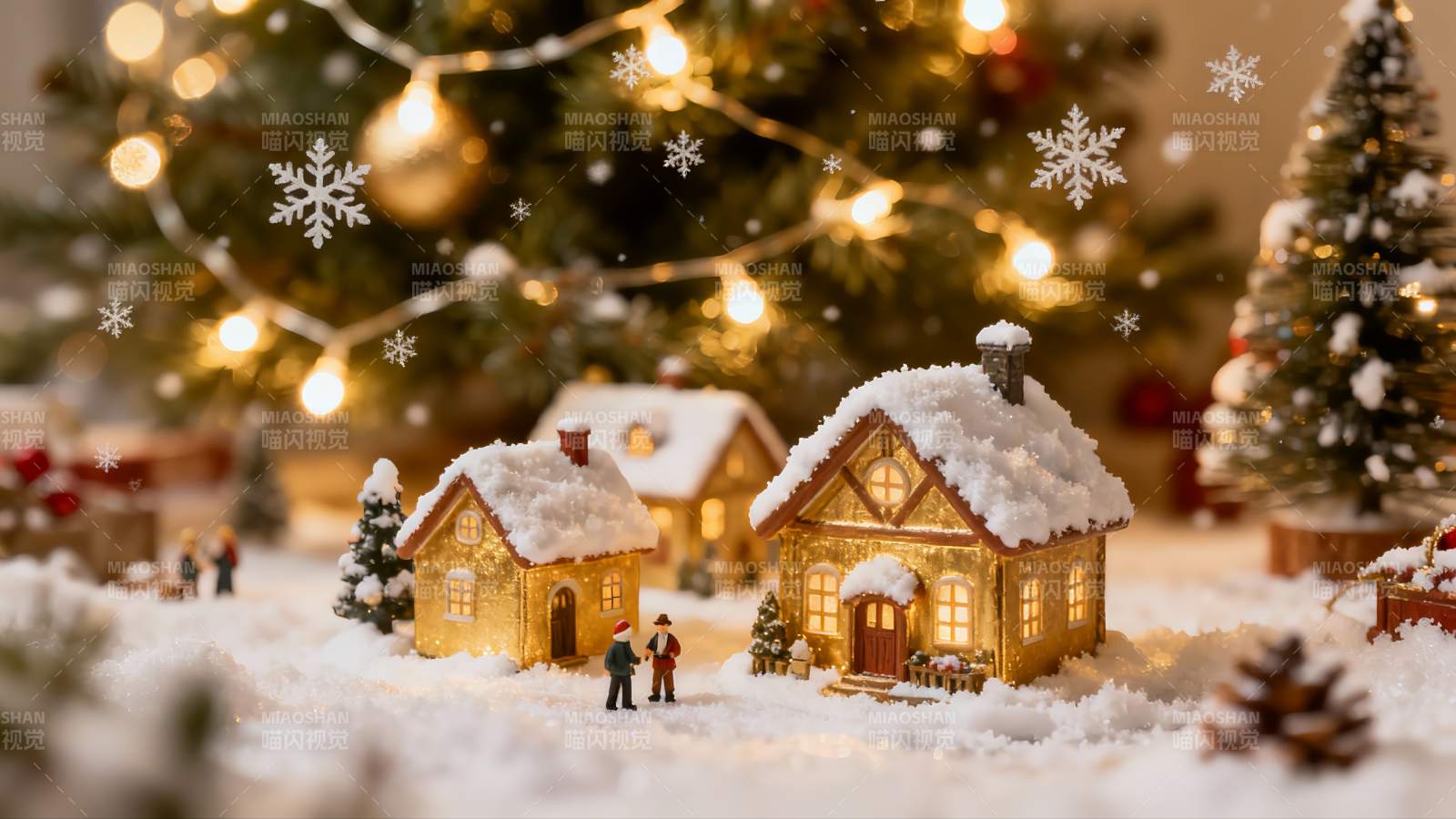 圣诞雪景小屋微缩模型图片