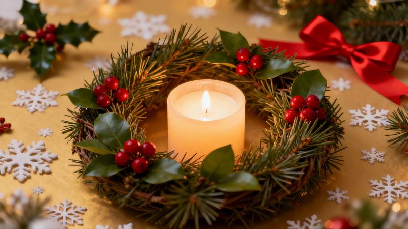 圣诞花环烛光装饰图片