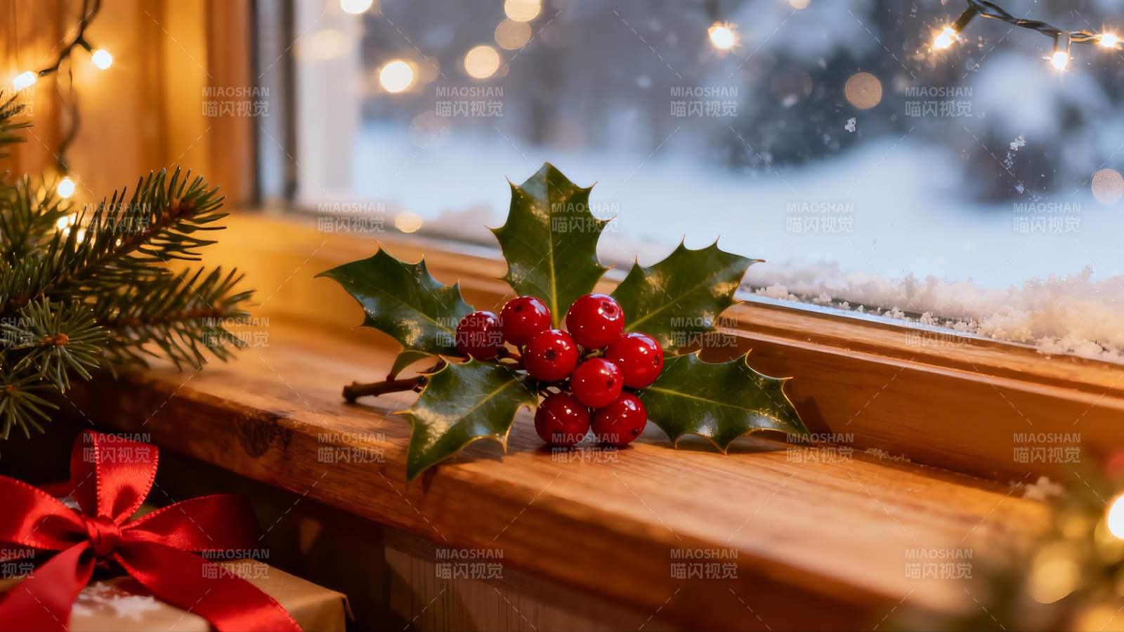 窗台冬日圣诞装饰图片