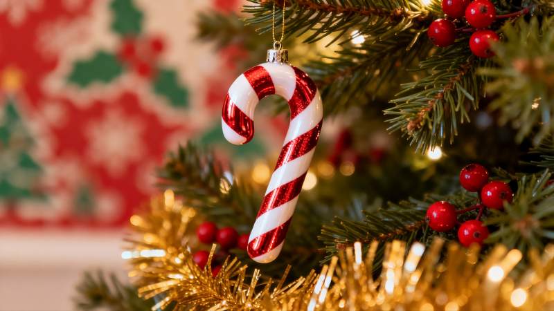 圣诞树上的糖果拐杖装饰图片